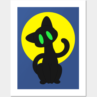 Cute Halloween Cat with Moon Posters and Art